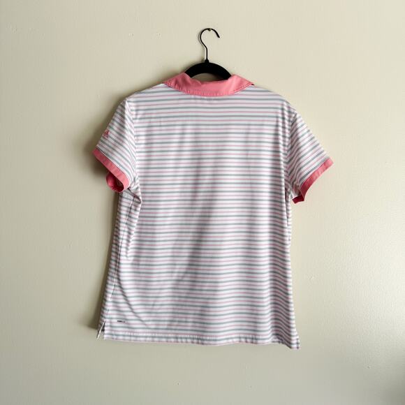 Adidas White + Pink Striped Short Sleeve Golf Polo Tee - XL - Picture 5 of 6
